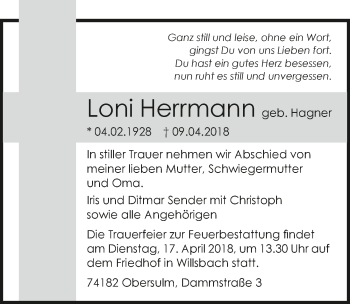 Traueranzeige von Loni Herrmann 