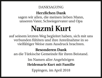 Traueranzeige von Nazmi Kurt 