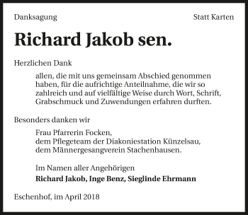 Traueranzeige von Richard Jakob  