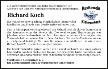 Traueranzeige von Richard Koch 