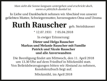 Traueranzeige von Ruth Rauscher 