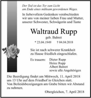 Traueranzeige von Waltraud Rupp 