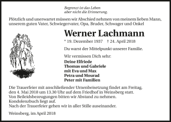 Traueranzeige von Werner Lachmann 