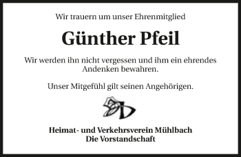 Traueranzeige von Günther Pfeil 