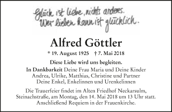 Traueranzeige von Alfred Göttler 