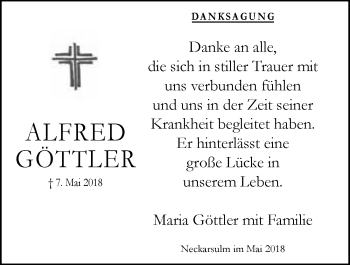 Traueranzeige von Alfred Göttler 