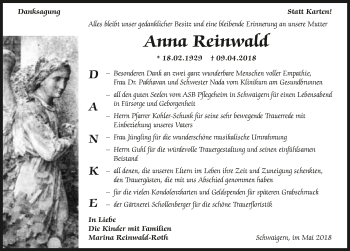 Traueranzeige von Anna Reinwald 