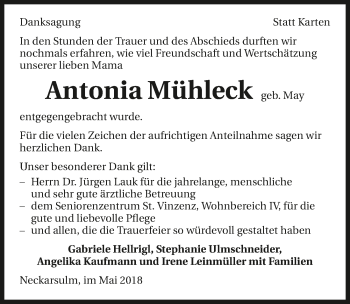 Traueranzeige von Antonia Mühleck 