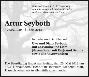 Traueranzeige von Artur Seyboth 