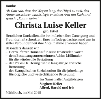 Traueranzeige von Christa Luise Keller 