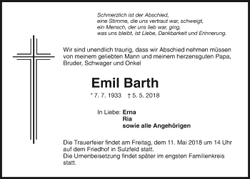 Traueranzeige von Emil Barth 