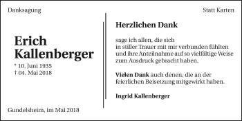 Traueranzeige von Erich Kallenberger 