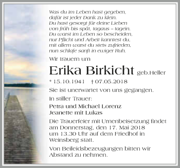 Traueranzeige von Erika Birkicht 