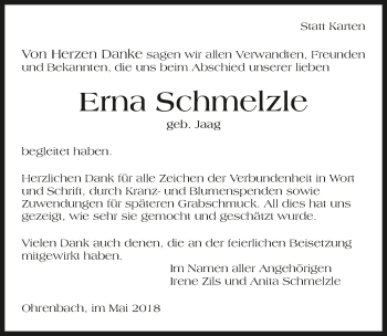 Traueranzeige von Erna Schmelzle 