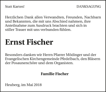 Traueranzeige von Ernst Fischer 