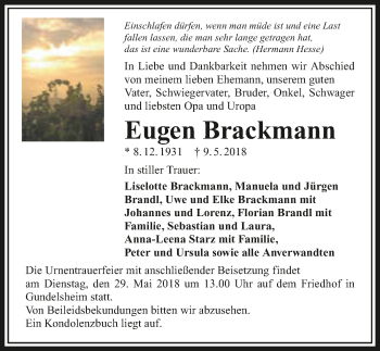 Traueranzeige von Eugen Brackmann 