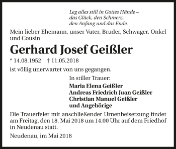 Traueranzeige von Gerhard Josef Geißler 