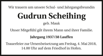 Traueranzeige von Gudrun Scheihing 