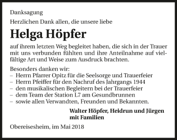 Traueranzeige von Helga Höpfer 