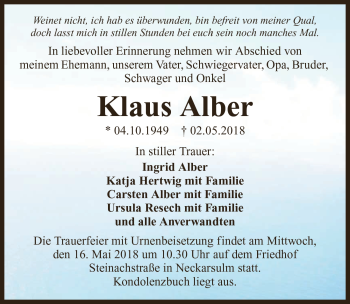 Traueranzeige von Klaus Alber 