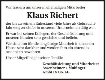 Traueranzeige von Klaus Richert 