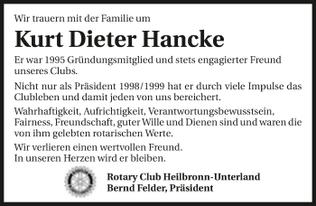 Traueranzeige von Kurt Dieter Hancke 