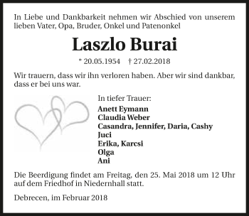 Traueranzeige von Laszlo Burai 