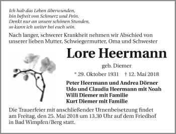 Traueranzeige von Lore Heermann 