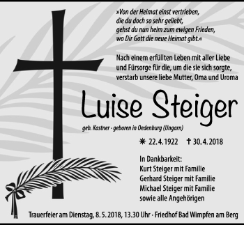 Traueranzeige von Luise Steiger 