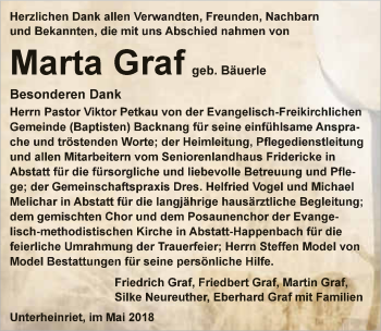 Traueranzeige von Marta Graf 