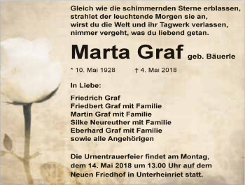 Traueranzeige von Marta Graf 