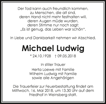 Traueranzeige von Michael Ludwig 