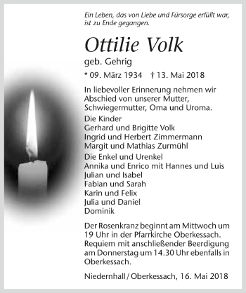 Traueranzeige von Ottilie Volk 