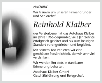Traueranzeige von Reinhold Klaiber 