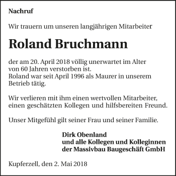 Traueranzeige von Roland Bruchmann 