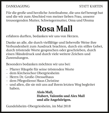 Traueranzeige von Rosa Mall 