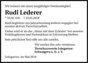 Traueranzeige von Rudi Lederer 