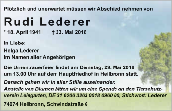 Traueranzeige von Rudi Lederer 