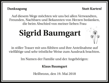 Traueranzeige von Sigrid Baumgart 