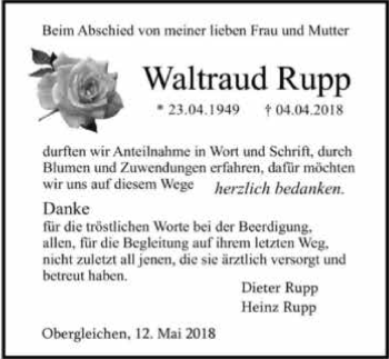 Traueranzeige von Waltraud Rupp 