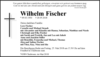 Traueranzeige von Wilhelm Fischer 