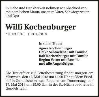 Traueranzeige von Willi Kochenburger 