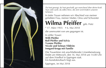 Traueranzeige von Wilma Pfeiffer 