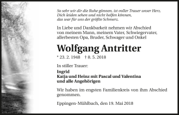 Traueranzeige von Wolfgang Antritter 