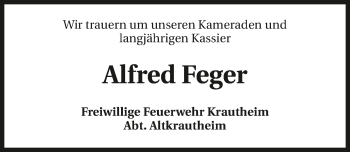 Traueranzeige von Alfred Feger 