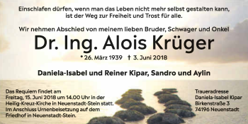 Traueranzeige von Alois Krüger 