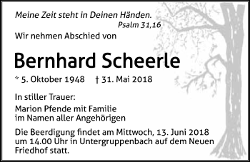 Traueranzeige von Bernhard Scheerle 