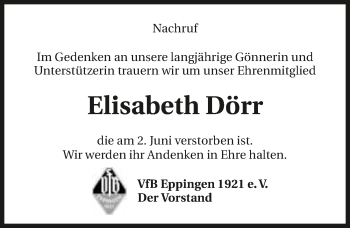 Traueranzeige von Elisabeth Dörr 