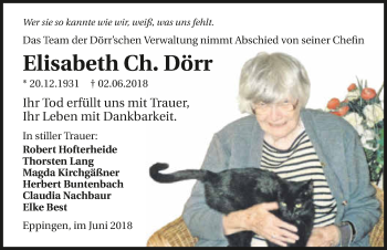 Traueranzeige von Elisabeth Dörr 