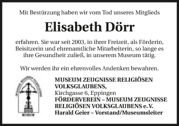 Traueranzeige von Elisabeth Dörr 